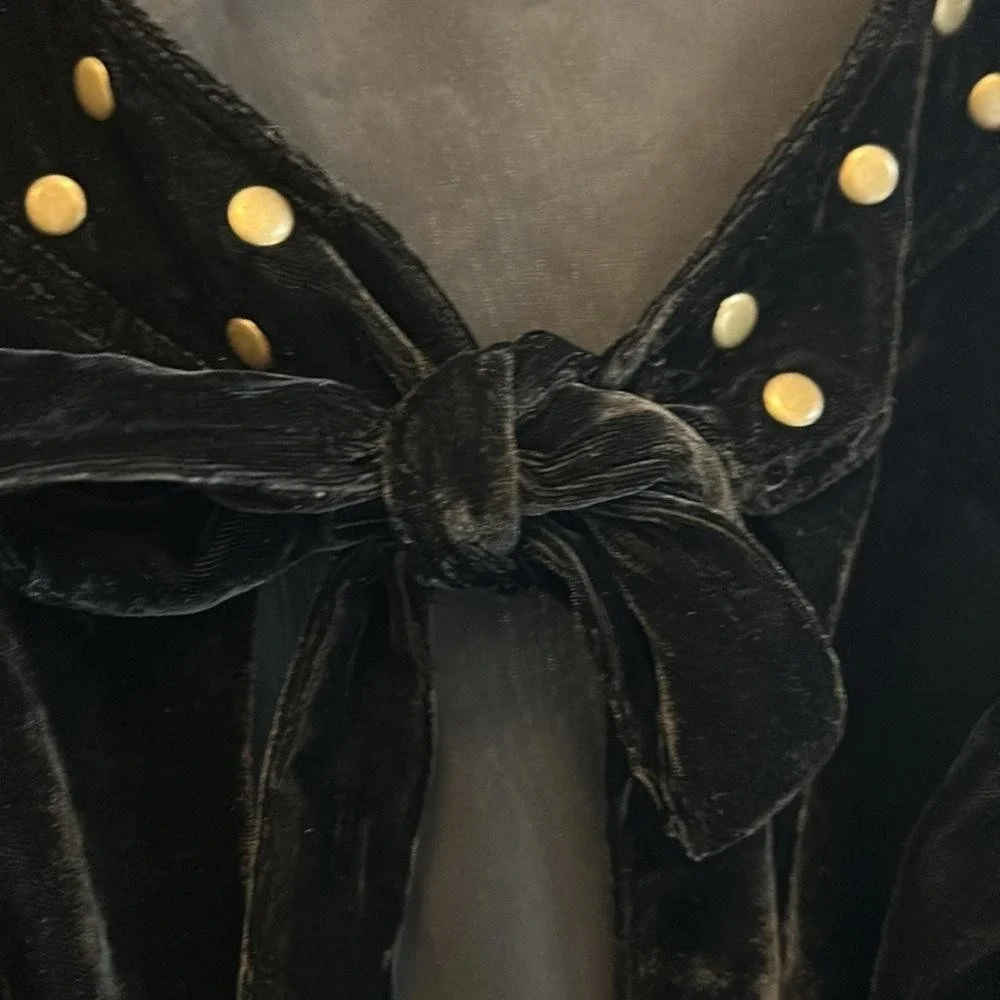 Boston Proper black velvet bolero jacket‎ brass studs